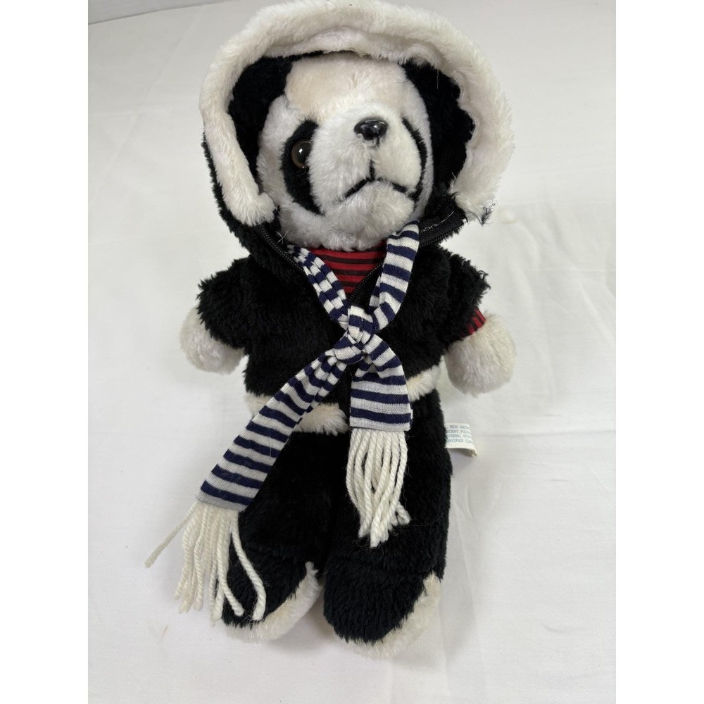 Interpur Plush Panda Bear In Hooded Jacket Striped Scarf Vintage 1983 Korea